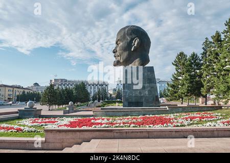 Sovetov Platz der Stadt Ulan-Ude, Burjatien, Russland. Lenin-Denkmal. Stockfoto