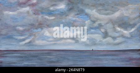 Seascape Kunstwerk: Ölgemälde auf Leinwand mit einem wolkigen blauen Himmel. Impressionismus Kunst Stockfoto