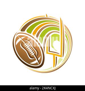 Vektor-Logo für American Football, isoliertes modernes Emblem mit Darstellung des Fliegens auf Kurve braun Ball mit Schnürung, dekorative Linie Kunst Sport Badg Stock Vektor