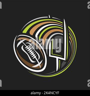 Vektor-Logo für American Football, isoliert trendy Emblem mit Darstellung der Fliegen auf Kurve braun Ball mit Schnürung, dekorative Linie Kunst Sport Badg Stock Vektor