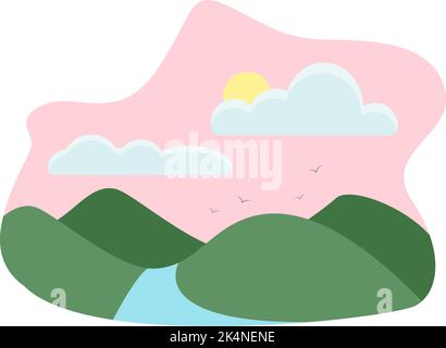 Natur mit Fluss, Illustration, Vektor auf weißem Hintergrund. Stock Vektor
