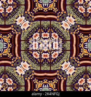 Rustikale provence Blumenmuster Hintergrund. Boho skurrile französische Farbmuster für wiederholte Kacheln. Country Cottage Vintage-Steppdruck. Stockfoto
