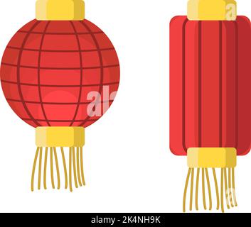 Rote Papierlaternen, Illustration, Vektor auf weißem Hintergrund. Stock Vektor