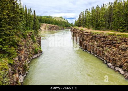 Basaltsteinformationen; Miles Canyon; Whitehorse; Yukon Territories; Kanada Stockfoto