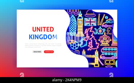 Großbritannien Neon Landing Page Stock Vektor