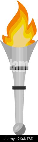 Silberne brennende Fackel, Illustration, Vektor auf weißem Hintergrund. Stock Vektor