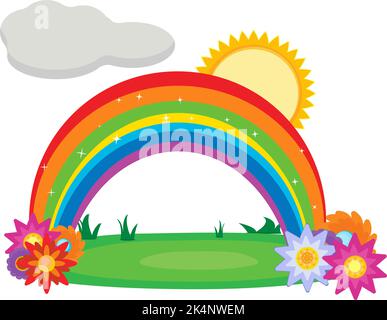 Sonne mit Regenbogen, Illustration, Vektor auf weißem Hintergrund. Stock Vektor