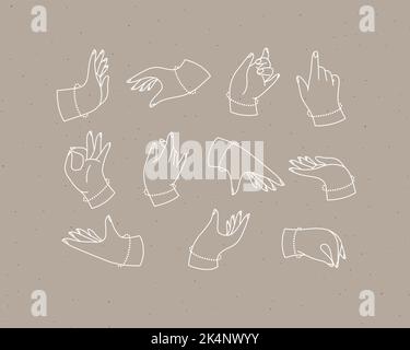 Set von Renaissance-Händen mit Fingern Symbole in verschiedenen Positionen Zeichnung auf Kaffee Farbe Hintergrund Stock Vektor