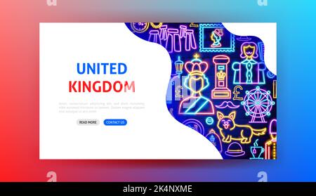England Großbritannien Neon Landing Page Stock Vektor