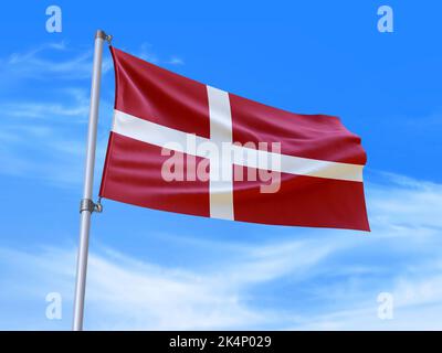 Schöne Dänemark Flagge winkt im Wind mit Himmel Hintergrund - 3D Abbildung - 3D rendern Stockfoto