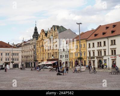 Pilsen, Tschechische Republik - 14. August 2018: Stadtzentrum und historische Gebäude Stockfoto