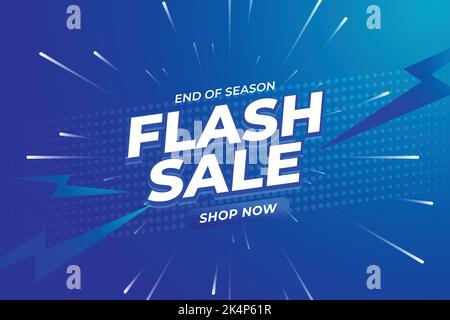 Flash Sale Shopping Poster oder Banner mit Flash-Symbol und 3D Text auf blauem Hintergrund. Design der Flash Sales-Banner-Vorlage für soziale Medien und Websites Stock Vektor