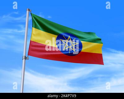 Schöne Äthiopien Flagge winkt im Wind mit Himmel Hintergrund - 3D Abbildung - 3D Rendering Stockfoto