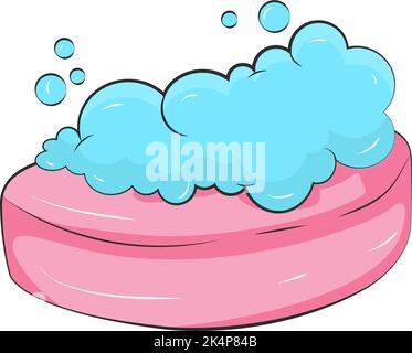 Rosa Seife mit Blasen, Illustration, Vektor auf weißem Hintergrund. Stock Vektor