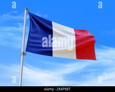 Schöne Frankreich Flagge winkt im Wind mit Himmel Hintergrund - 3D Abbildung - 3D Rendern Stockfoto