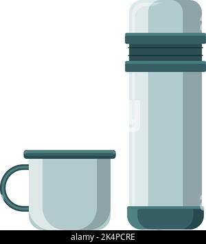 Thermoskanne mit Becher, Abbildung, Vektor auf weißem Hintergrund. Stock Vektor