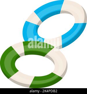 Blaue und grüne Schwimmringe, Illustration, Vektor auf weißem Hintergrund. Stock Vektor