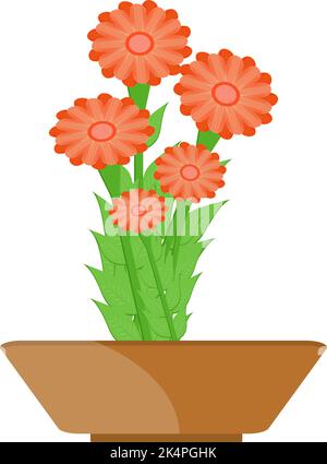 Orangefarbene Blüten im Topf, Illustration, Vektor auf weißem Hintergrund. Stock Vektor