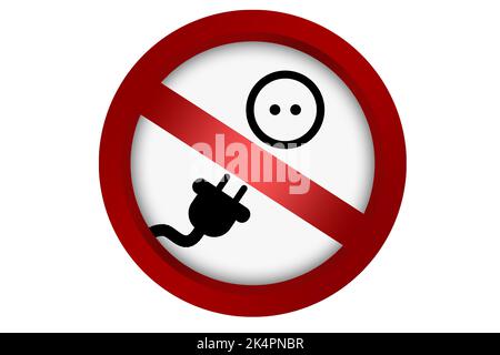 Socket-Zeichen-Symbol auf weißem Hintergrund darf nicht verwendet werden, Rendering 3D Stockfoto