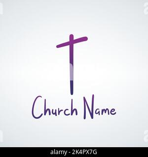 Handgezeichnetes Kreuz-Kirche-Logo. christliche, religiöse Logo-Vorlage. Vektordarstellung auf weißem Hintergrund isoliert. Stock Vektor