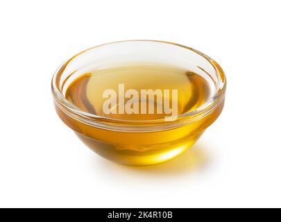 Honig in Glasschale auf weißem Hintergrund. Nahaufnahme. Stockfoto