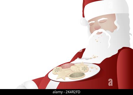 Der Weihnachtsmann schläft mit einem Plätzchen auf seinem Bauch Stock Vektor