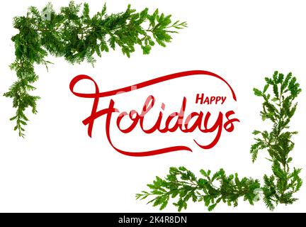 Weihnachten grüne Kiefer Nadel Grenze isoliert auf weißem Hintergrund. Beschneidungspfad. Stockfoto