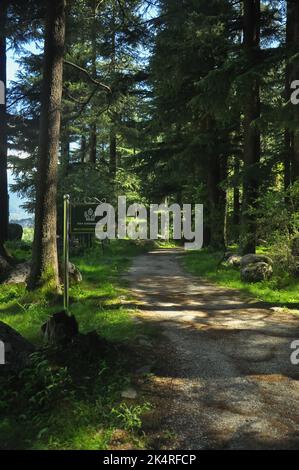 Save Environment Schild im Van Vihar Nationalpark in Manali, Himachal Pradesh, Indien Stockfoto