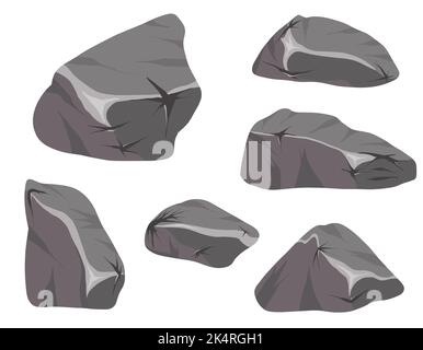 Vektor-Set von Steinen und Bergen isoliert auf einem weißen Hintergrund. Magische Steine im stil von 2D für Spieldesign. Stock Vektor