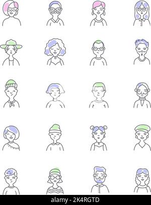 Menschen Avatare, Illustration, Vektor auf weißem Hintergrund. Stock Vektor