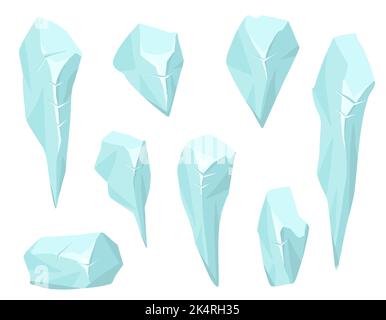 Vektor-Set aus Eiskristallen. Blaue Zaubersteine im stil von 2D für Winterdesign und Spiele. Stock Vektor