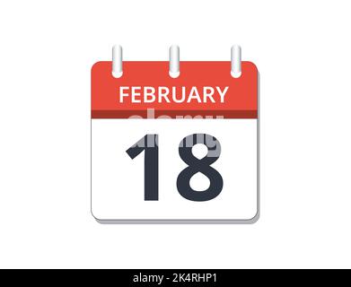 Februar, 18. Kalender Symbol Vektor, Konzept von Zeitplan, Geschäft und Aufgaben Stock Vektor