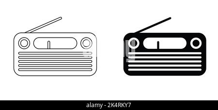 Cartoon tragbares Radio-Symbol mit Antennensilhouette. Vektor-Piktogramm oder Logo für Welt Radio Tag. Hören Sie den Radiosender. Podcast oder Rundfunk Stockfoto