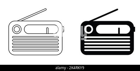 Cartoon tragbares Radio-Symbol mit Antennensilhouette. Vektor-Piktogramm oder Logo für Welt Radio Tag. Hören Sie den Radiosender. Podcast oder Rundfunk Stockfoto