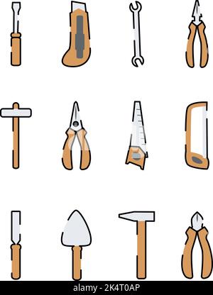 Konstruktionswerkzeuge, Illustration, Vektor auf weißem Hintergrund. Stock Vektor