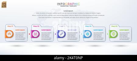 Infografik Business Marketing Vektor Design bunte Vorlage Ordner 5 Optionen oder Schritte in minimalem Stil. Sie können für Marketing-Prozess verwendet werden, workflo Stock Vektor