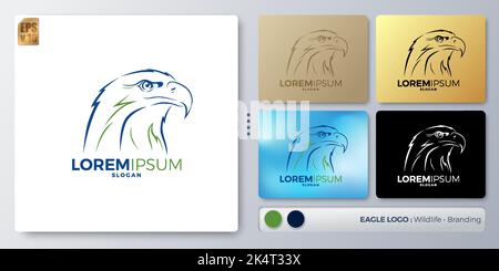 Eagle Eye und Head schärfen Linie isoliert Illustration Logo-Design. Leerer Name für Insert Your Branding. Entwickelt mit Beispielen für alle Arten von Anwendungen Stock Vektor