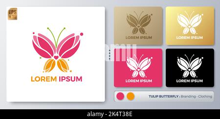 Tulpenmotiv mit Schmetterlingsmotiv. Leerer Name für Insert Your Branding. Entwickelt mit Beispielen für alle Arten von Anwendungen. Sie können für Unternehmen verwendet werden, inde Stock Vektor