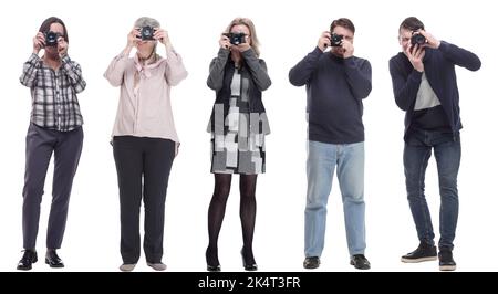 Viele Paparazzi-Fotografen der Double Twelve Group mit Kameras Stockfoto