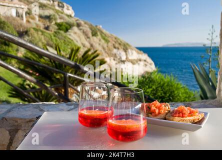 La Paillotte, Capo Sant'Elia, Cagliari, (Landschaft von Sella del Diavolo), Sardinien, Italien Stockfoto