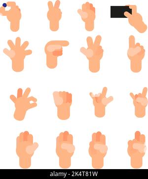 Handfinger-Symbolpaket, Illustration, Vektor auf weißem Hintergrund. Stock Vektor