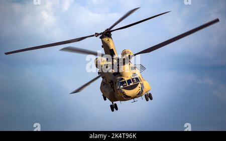 US Army Boeing CH-47F Chinook Transporthubschrauber im Flug. Niederlande - 22. Juni 2018 Stockfoto