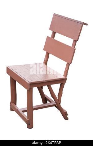 Simplistische Holzstuhl auf weißem Hintergrund, Arbeit mit Clipping Pfad. Stockfoto
