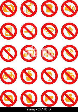 Verbotszeichen, Symbolpaket, Illustration, Vektor auf weißem Hintergrund. Stock Vektor