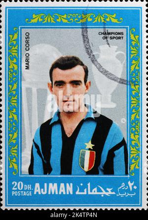 Fußballspieler Mario Corso auf alter Briefmarke Stockfoto