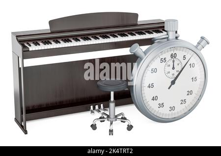 Digitalpiano mit Stoppuhr, 3D Rendering isoliert auf weißem Hintergrund Stockfoto