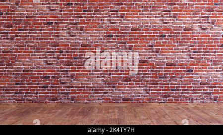Rote Ziegelwand Grunge Textur, Old Red Ziegelwand Grunge Textur Design Hintergrund, 3D-Darstellung einer leeren Wand. Stockfoto