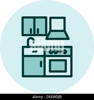 Küchenmöbel, Illustration, Vektor auf weißem Hintergrund. Stock Vektor