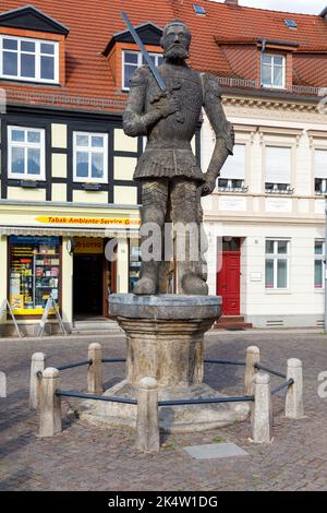 Perleberger Roland auf dem Großen Markt Stockfoto