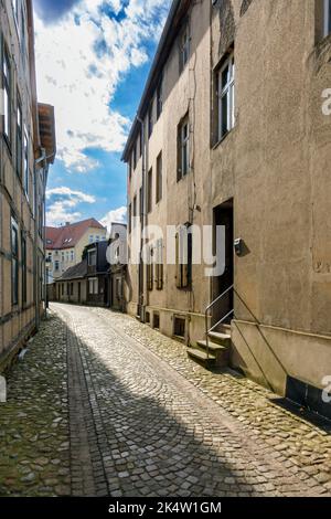 Enge Gassen im mittelalterlichen Stadtzentrum von Perleberg Stockfoto